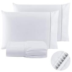 Jogo de Cama Casal Lençol com Elástico 200 Fios Ponto Palito Branco 03 Peças