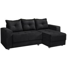 Sofá 3 Lugares com Chaise Florença Tecido Suede 200cm Cor Preto
