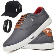 Tênis Masculino Casual Conforto + Boné + Relógio Kit 3 - Polo Blu, 45,