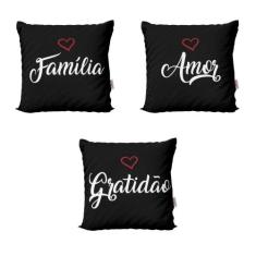 Capas De Almofadas Preto Família, Amor E Gratidão Para Sofá - Novadeco