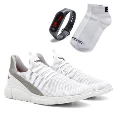 Kit Tênis Venetto Caminhada Leve + Relógio Digital + Meia, 43, Branco