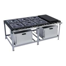Fogão Industrial 6 Bocas Duplas 40X40 Chapa e 2 Fornos Luxo Metalmaq, 