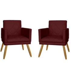 Combo 02 Poltrona Decorativa Pés Palito Nina Estilo Matelassê Bordô - 