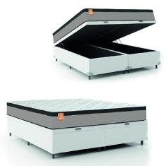 Cama Box Baú Colchão Casal Queen Molas Ensacadas Real 158x198x68cm Linho Branco / Preto Inducol