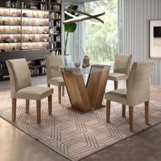 Conjunto Sala de Jantar Mesa Tampo de Vidro e 4 Cadeiras Classic - Cel