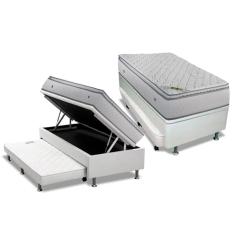 Conjunto Box Baú Solteiro Colchão Molas Luckspuma Masterpocket Luck Spring + Box Crc Courano Branco(88x188)