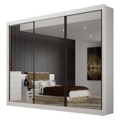 Guarda Roupa Casal 3 Portas 3 Espelhos São Paulo Gold Branco – Leifer Móveis