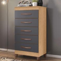 Cômoda Esmeralda Compacta 5 Gavetas Albatroz, Freijó/ Titanium
