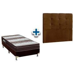 Cama Box Solteiro CRC + Colchão Ortopédico Light Ortobom + Cabeceira Clean Suede Marrom Chocolate