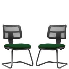 Kit 2 Cadeiras De Escritório Recepção Crepe Verde Musgo