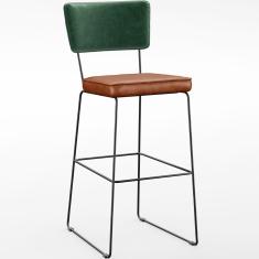 Banqueta Alta Allana L02 Industrial Aço Assento Estofado Verde musgo Camel Preto Lyam Decor