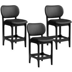 Kit 03 Banquetas Baixa Bar Cozinha E Sala De Jantar Fixa Betta L02 Couríssimo Preto