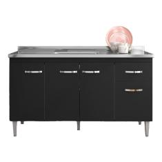 Balcão Para Pia Gabriela 150 Cm 4 Portas Preto Ajl