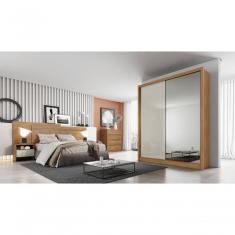 Guarda Roupa Solteiro Com Espelho Mdf 3 Gavetas Virtus -cumaru-fendi Móveis Novo Horizonte