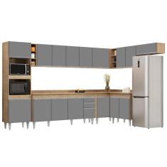 Armário De Cozinha Modulada De Canto 9 Peças Cp05 Balcão Com Tampo Castanho/cinza - Lumil