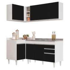 Armário De Cozinha Modulado De Canto Direito 4 Peças Cp39 Com Pia Inox Branco/preto - Lumil