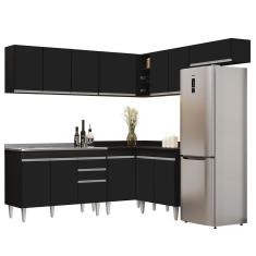 Armário De Cozinha Modulado De Canto 7 Peças Cp21 Com Pia Inox Preto - Lumil