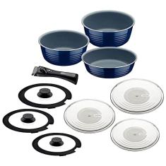 Jogo de Panelas Multiuso Tramontina Itria em Alumínio com Revestimento Cerâmico e Cabo Removível Azul 10 Peças