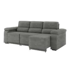 Sofá Retrátil Desmontável Suede 2,10M 3 Lugares Cinza