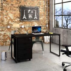 Conjunto Home Office com Mesa para Computador e Gaveteiro Volante Espresso Móveis Preto Onix