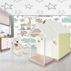 Casinha de Brinquedo Artesanal MDF com Telhado Branco/Amarelo L12 - Gran Belo