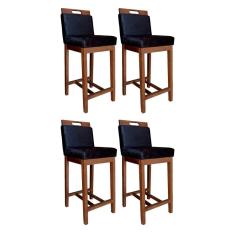 Kit 4 Banquetas Média Estofada com Encosto Veneza 94 Cm Madeira Castanho Suede CCS