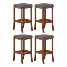 Kit 4 Banquetas Média Estofada para Blcão Barcelona Madeira Castanho Suede CCS