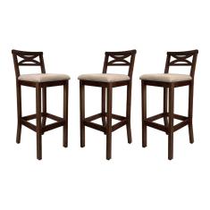 Kit 3 Banquetas Media Estofada para Bancada Madri Madeira Capuccino Suede CCS