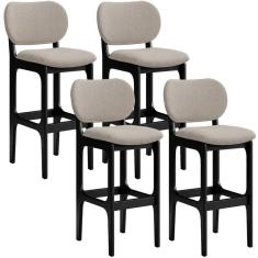 Kit 4 Banquetas Alta Bar Cozinha Betta L02 Preto Linho Bege