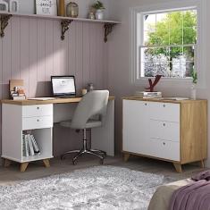 Conjunto Home Office Completo 2 Peças Escrivaninha Sky e Balcão Lugano Artany Olmo/branco