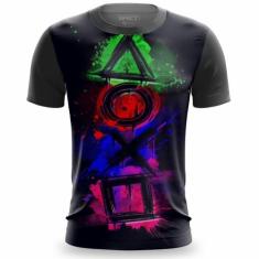 Camiseta Masculina Botão Play Gamer PS5 Camisa Confortável Jogo Video 