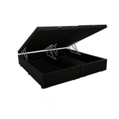 Base Cama Box Baú Bipartido Casal Suede Preto 43x138x188 - Sonho Camas