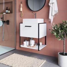 Gabinete para Banheiro Industrial Suspenso 50 cm com 1 Porta e Cuba - 