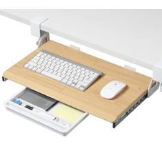 ETHU Bandeja de teclado sob a mesa, 50 cm x 31 cm tamanho pequeno C braçadeira gaveta de teclado sob mesa, suporte deslizante para teclado de computador, bandeja de teclado ergonômica para casa,