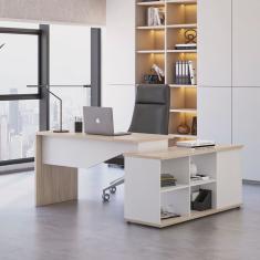 Mesa para Escritório Diretor em L 3 Gavetas Rolig