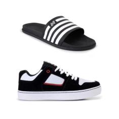 Kit Tênis Branco Preto Skatista Chinelo Sandália Slide Unissex - Netsy