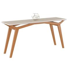 Aparador Sala de Estar 160cm Tampo de Vidro Off White