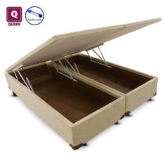 Cama Box QUEEN SIZE com Bau Pistão a gás Suede Bipartido - 158x198x27