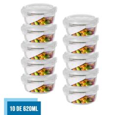 Jogo 10 Potes Vidro Hermético 4 Travas Redondo 620ml Marmita