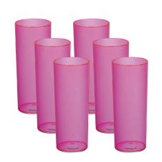 Kit 6 Copos Tubo Rosa Neon 300 ml Acrílico Ps