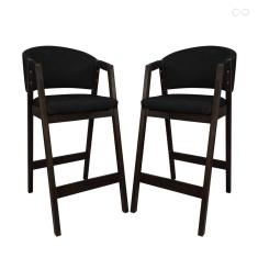 Kit 2 Banquetas Alta de Madeira Maciça Capuccino Ravena com Encosto Sintético Preto CCS