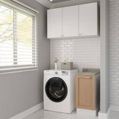 Lavanderia Modulada 2 Peças 1 Armário Aéreo 3 Portas 1 Balcão Arizona Cabecasa Madeiramadeira Branco/Figueira