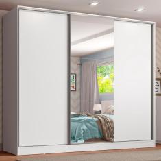 Guarda Roupa Infantil 100% mdf Madesa Logan 3 Portas de Correr com Espelho - Branco