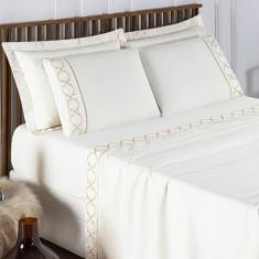 Jogo De Lençol Bordado Titanium King 4 Peças Barato - Palha - Casa Sho