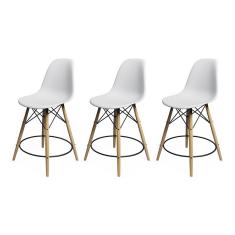 Kit 3 Banquetas Eames Eiffel De Madeira Assento Branco - Cor: Branco