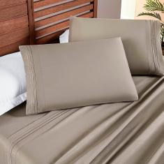 Jogo De Lençol Casal Padrão Allegra Percal 200 Fios 4 Peças - Taupe