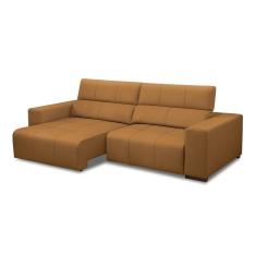 Sofá Decorativo Barbosa 3 Lugares Sala De Estar 250cm Reclinável E Retrátil Couro Caramelo