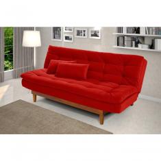 Sofá Cama Dubai 3 Lugares Império Reclinável Casal Pés Madeira Espuma Especial D33 Madero Vermelho 373