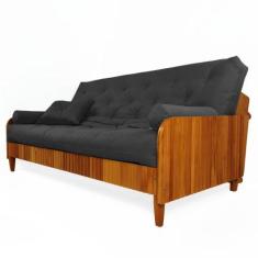 Sofá Cama Paris II Ripado Sarja em Madeira Maciça Cor Natural - R9 Des