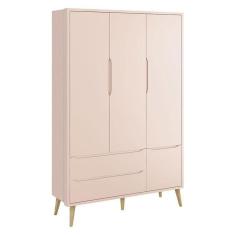 Guarda Roupa Infantil Theo 3 Portas Rosa Com Pés Madeira Natural ? Reller